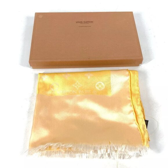 LOUIS VUITTON Monogram Fringe Scarf Stole/Shawl shawl silk yellow